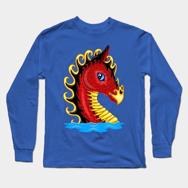 Red Water Dragon Long Sleeve T-Shirt by MelanieJeyakkumar